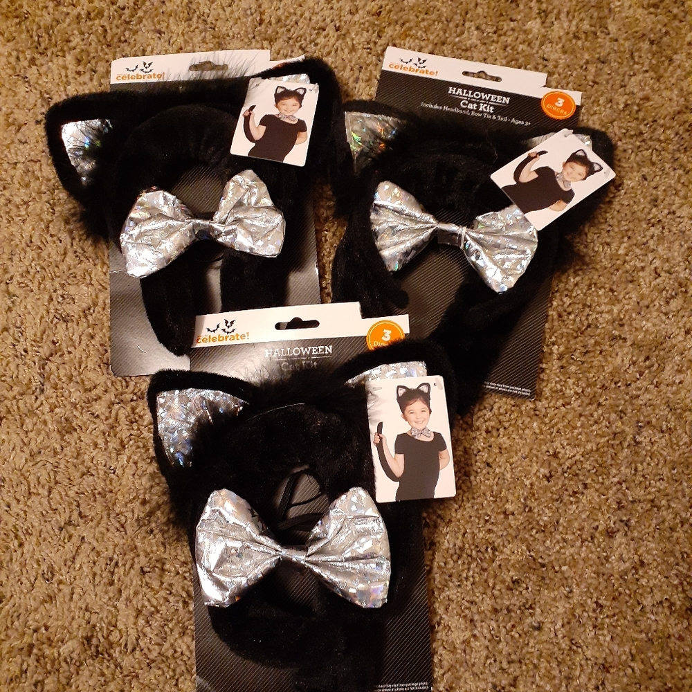 2 sets of Cat ear headband, tail and bowtie